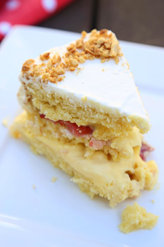 A slice of Victoria Sponge Cake in detail