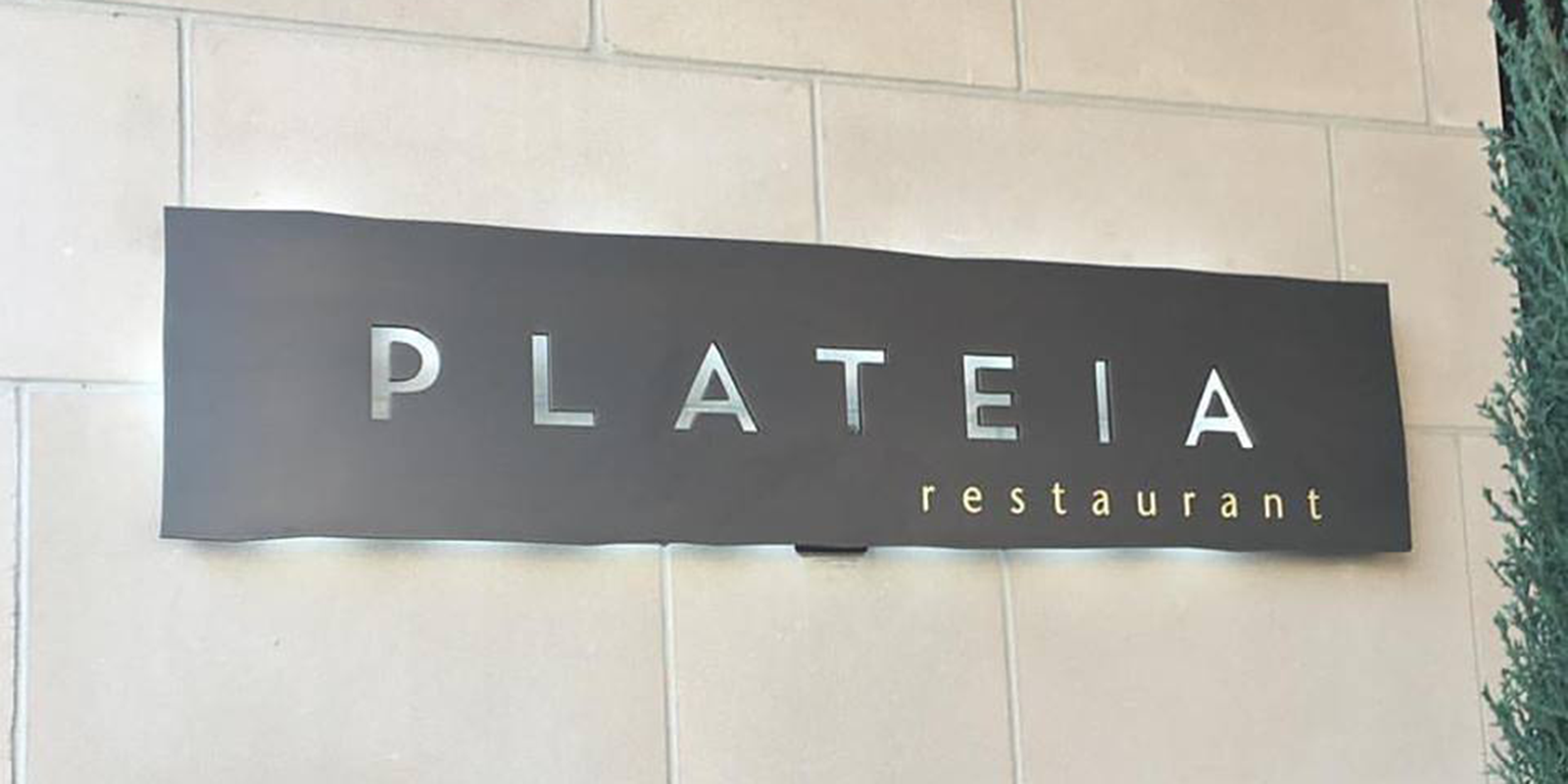 Sign outside Plateia