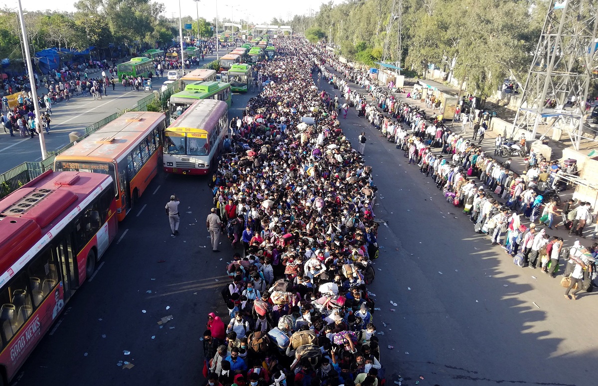 Migrant workers traveling home