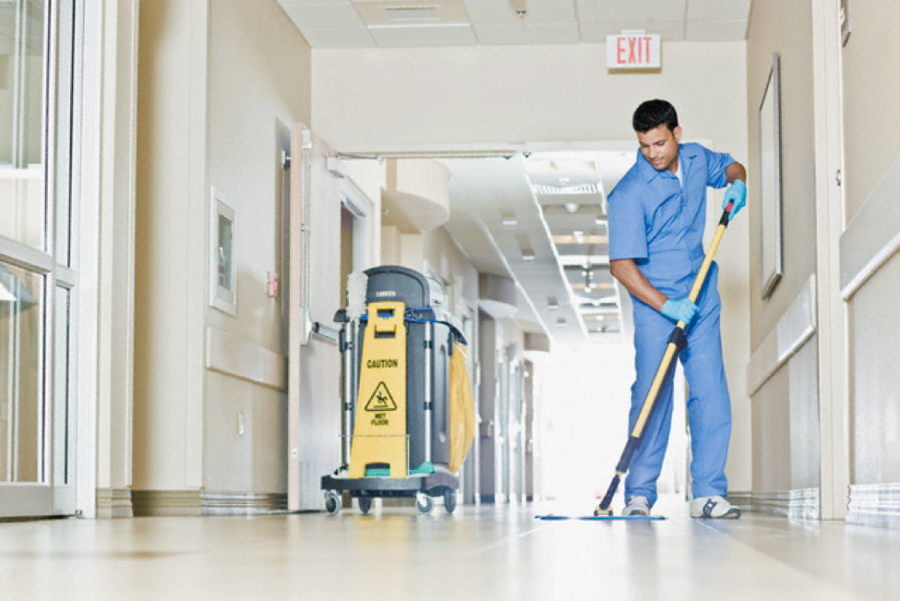 Custodians cleaning