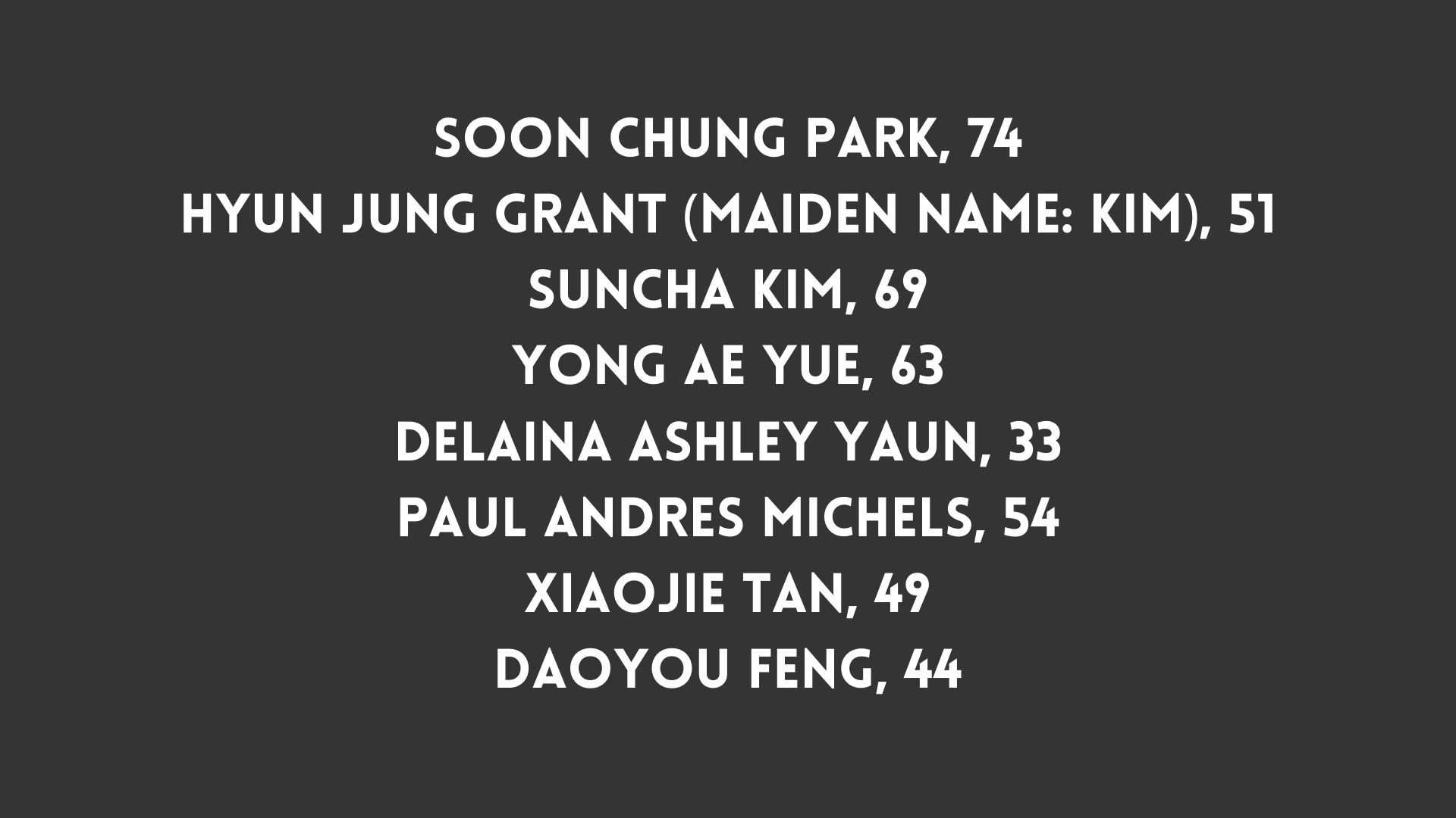 Names of Atlanta Shooting Victims
